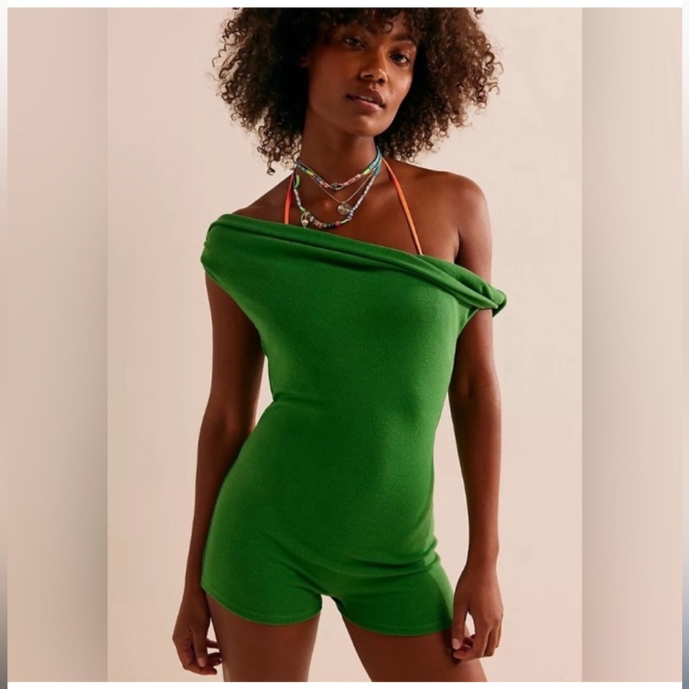 Free People Green Off-Shoulder Romper